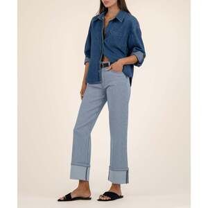 Kut from the Kloth Fay High Rise Striped Straight Leg Size 1010 / Blue/White